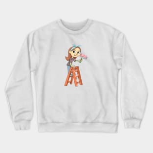 girl on a ladder with a pink paint roller Crewneck Sweatshirt